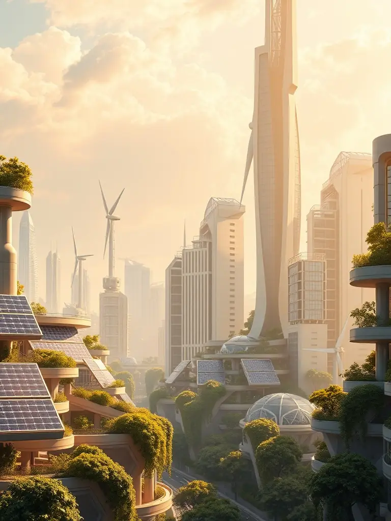An image of a modern, sustainable building design integrated into an existing urban landscape.